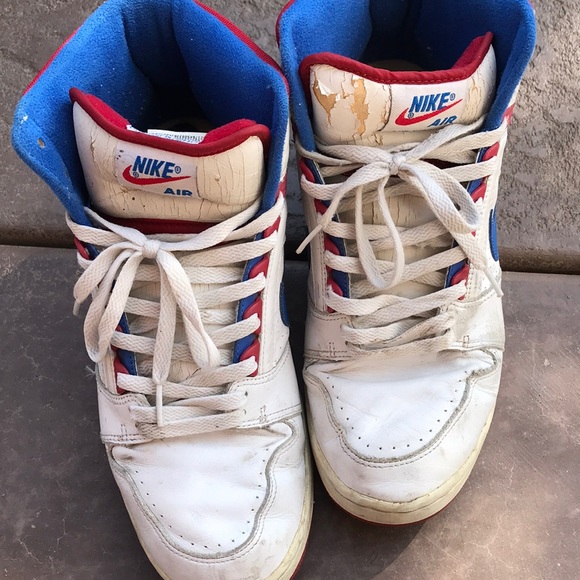 red white and blue nike high tops